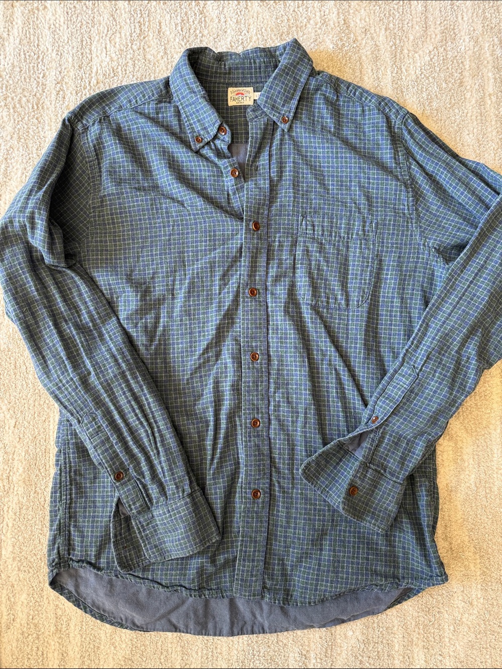 Faherty Green-Blue Checked Button-Down Shirt